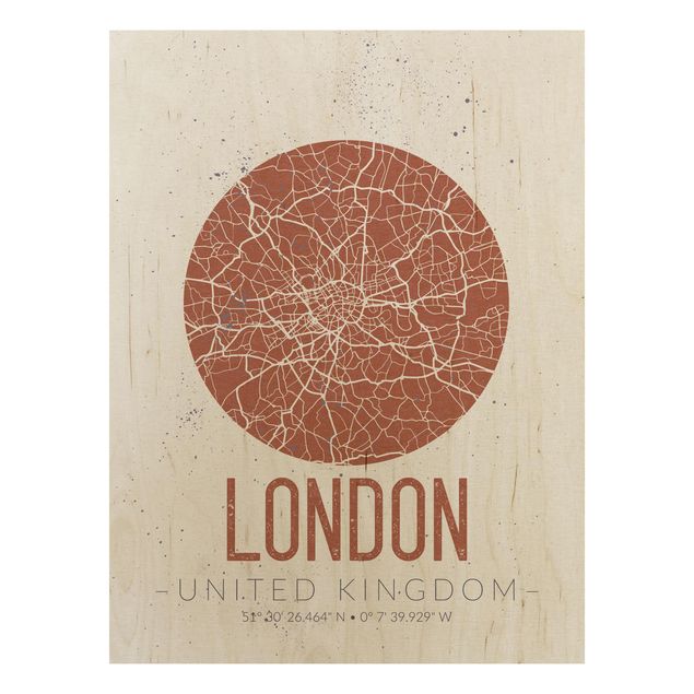 Wood prints sayings & quotes City Map London - Retro