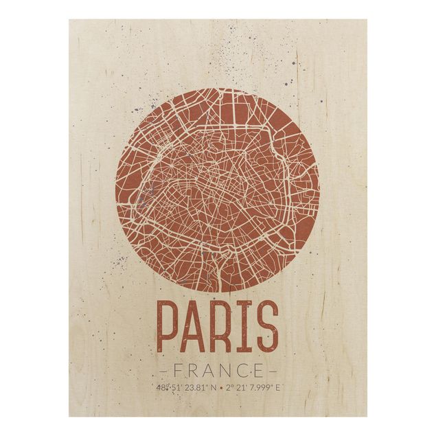 Wood prints sayings & quotes City Map Paris - Retro