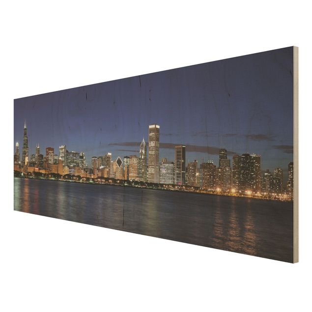 Wood prints Chicago Skyline At Night