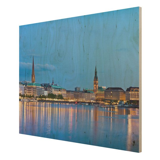 Prints on wood Hamburg Skyline
