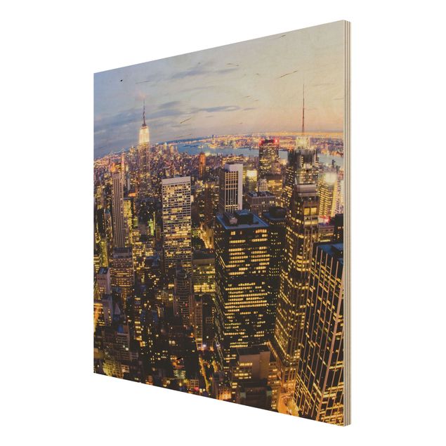 Prints on wood New York Skyline At Night