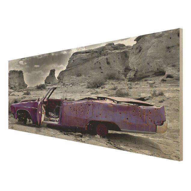 Vintage wood prints Pink Cadillac