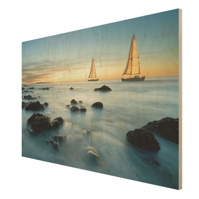 Wood prints landscape Sailboats On the Ocean