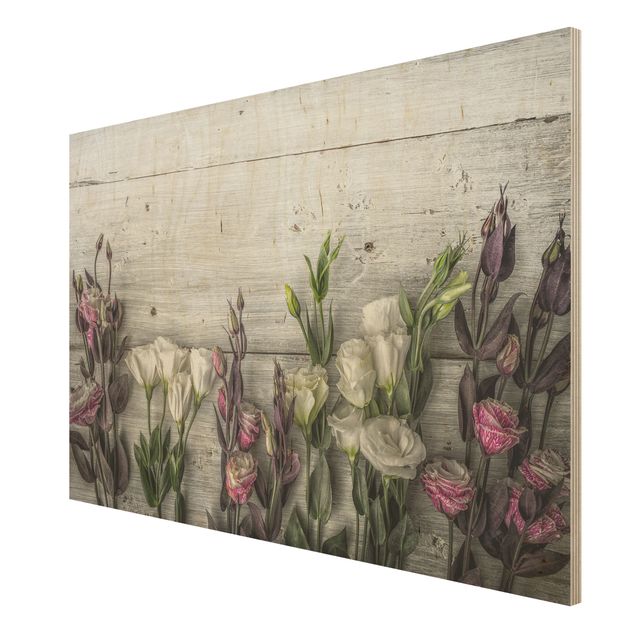 Prints Tulip Rose Shabby Wood Look