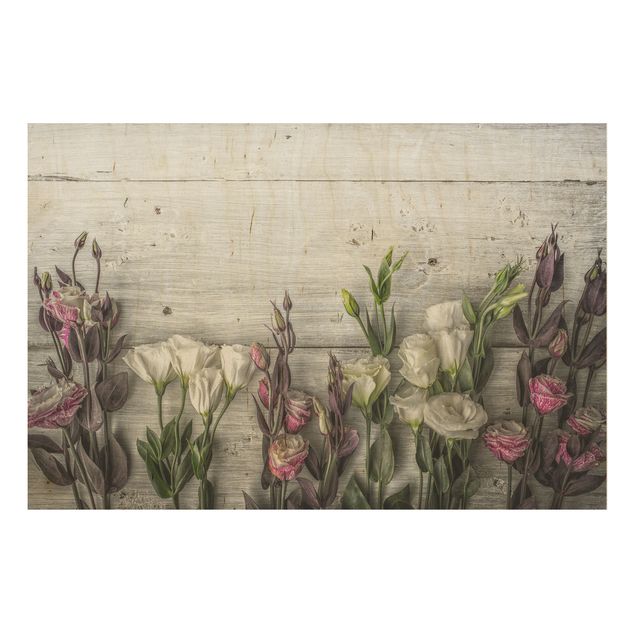 Wood prints flower Tulip Rose Shabby Wood Look