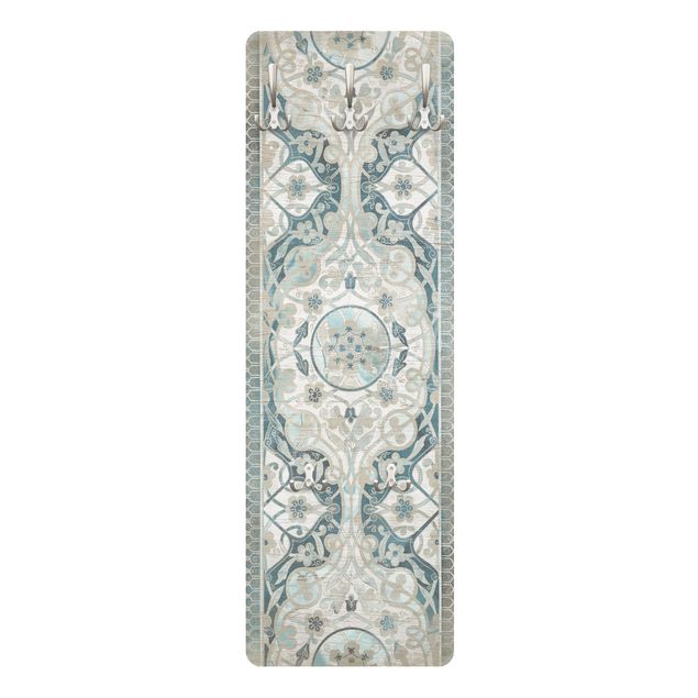 White wall mounted coat rack Wood Panels Persian Vintage I