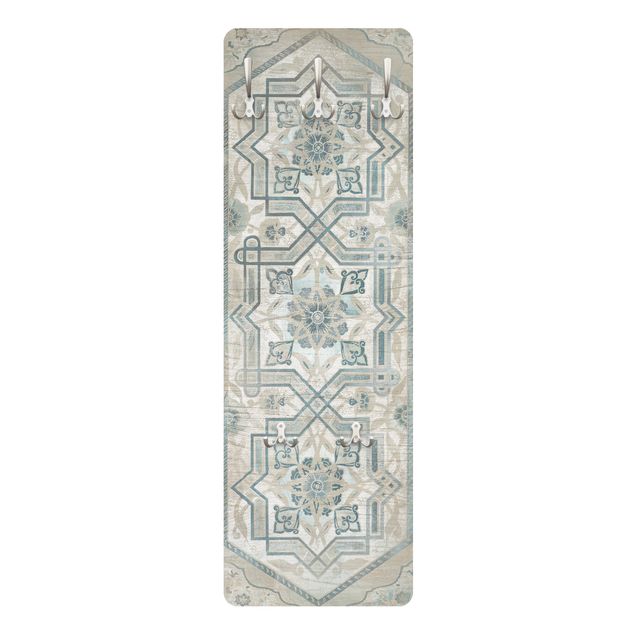 White wall mounted coat rack Wood Panels Persian Vintage III