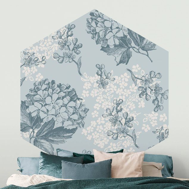 Wallpapers flower Hydrangea Pattern In Blue