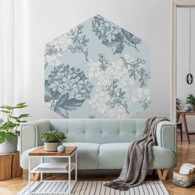 Wallpapers modern Hydrangea Pattern In Blue