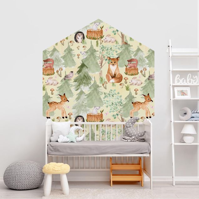 Wallpapers forest Hedgehog And Fox With Trees Green