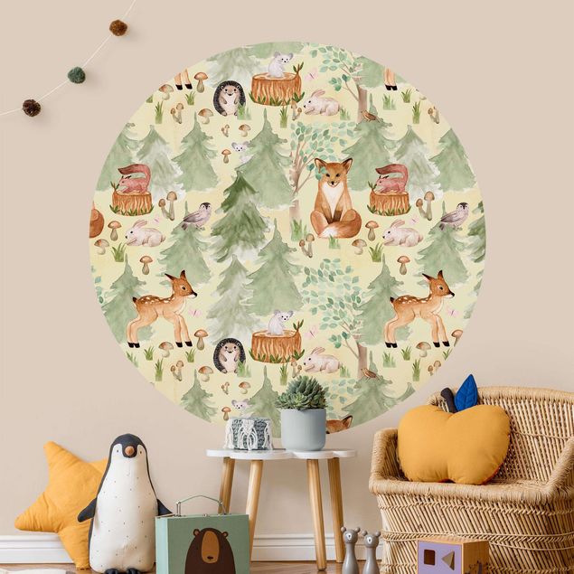 Nursery decoration Hedgehog And Fox With Trees Green