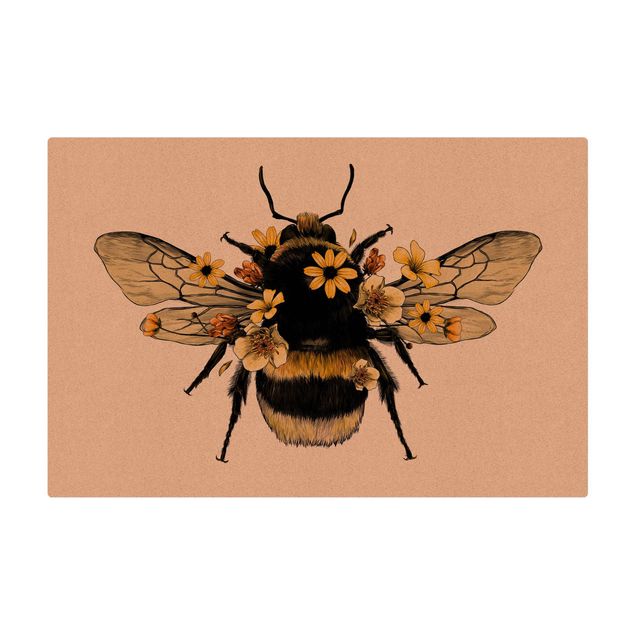 Cork mat - Illustration Floral Bumblebee - Landscape format 3:2