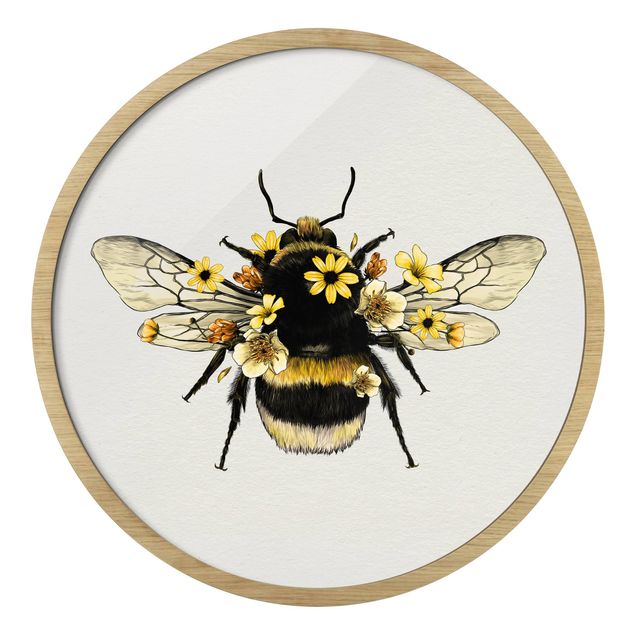 Yellow art prints Illustration Floral Bumblebee