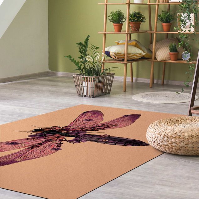 purple floor mats Illustration Floral Dragonfly