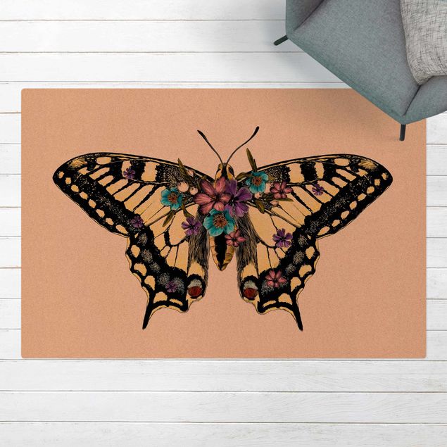 contemporary rugs Illustration Floral Swallowtail