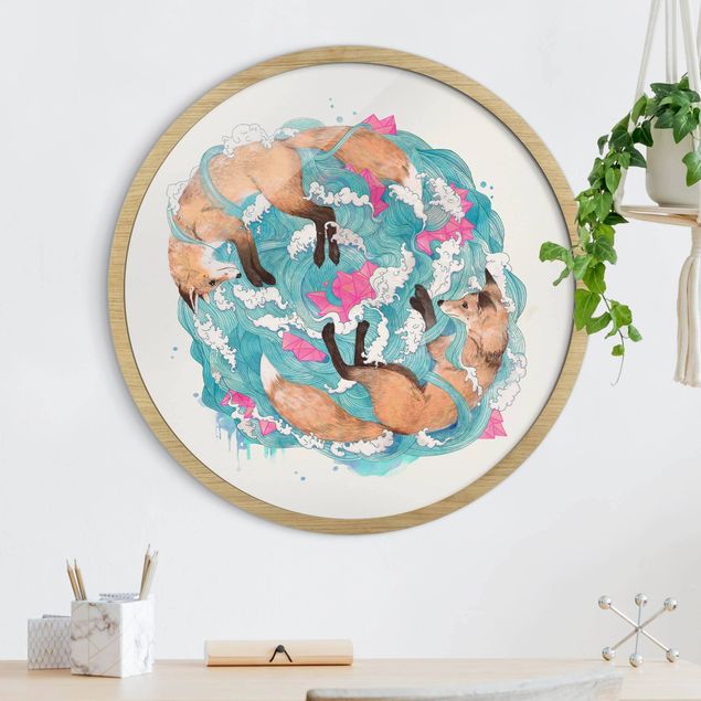 Art prints Illustration Foxes And Waves Painting