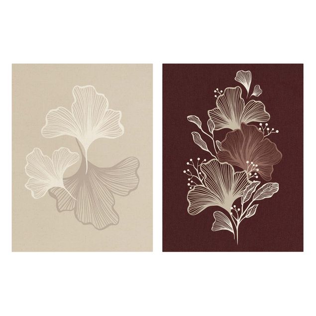 Print on canvas - Illustration Ginkgo Beige And Bordeaux