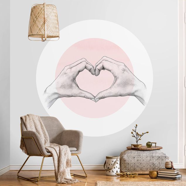 Kitchen Illustration Heart Hands Circle Pink White