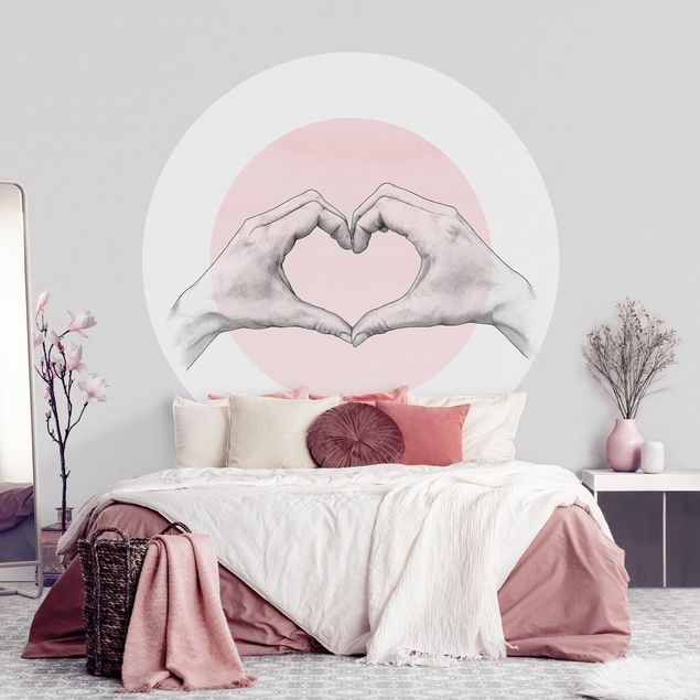 Modern wallpaper designs Illustration Heart Hands Circle Pink White
