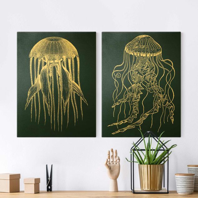 Canvas prints fishes Illustration Jellyfish Duo