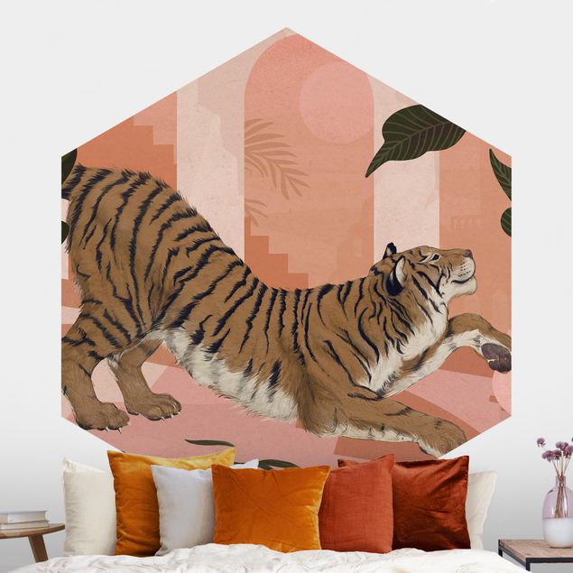 Kitchen Illustration Tiger In Pastel Pink Painting