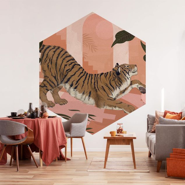 Wallpapers animals Illustration Tiger In Pastel Pink Painting