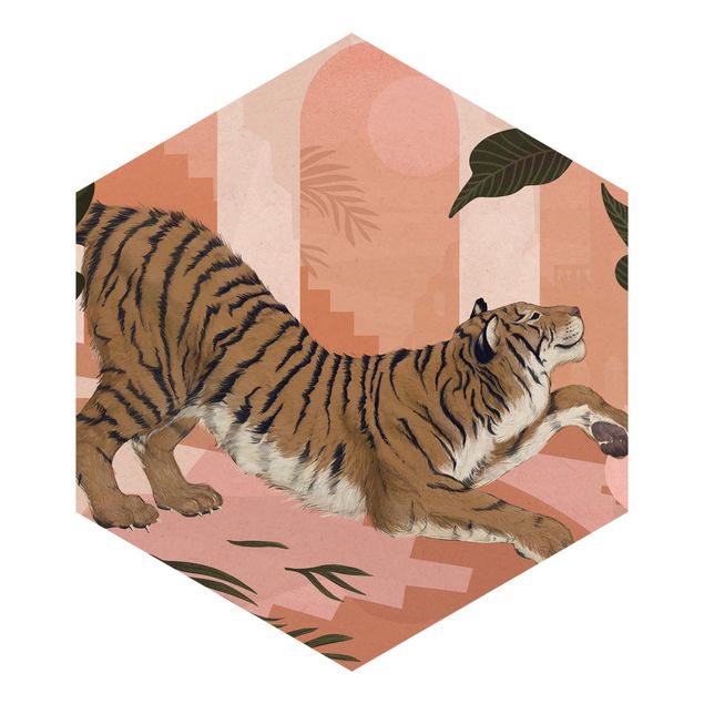 Aesthetic pink wallpaper Illustration Tiger In Pastel Pink Painting