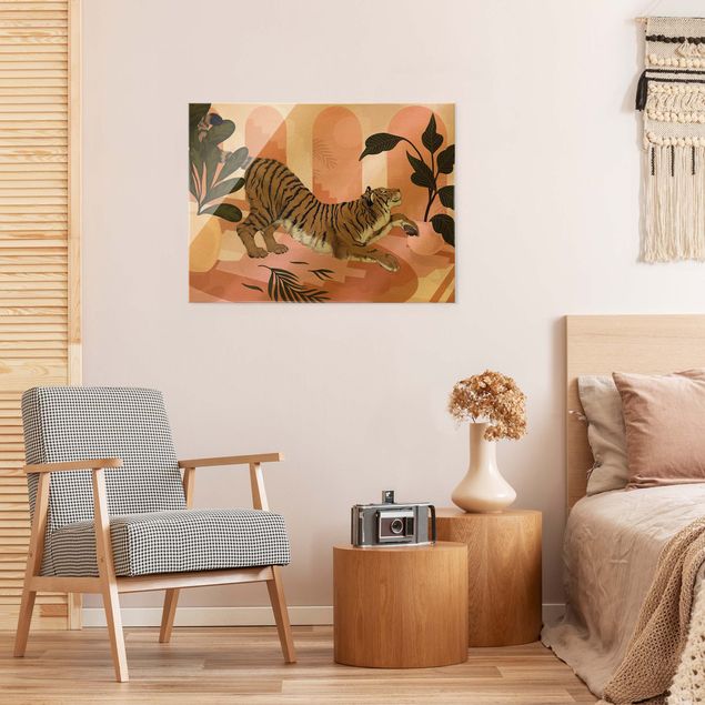 Art posters Illustration Tiger In Pastel Pink Painting