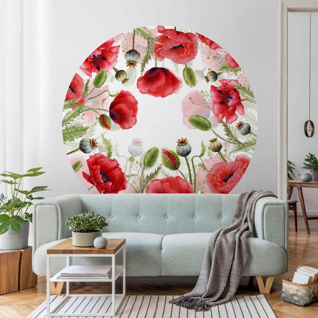 Modern wallpaper designs Illustrated Poppies