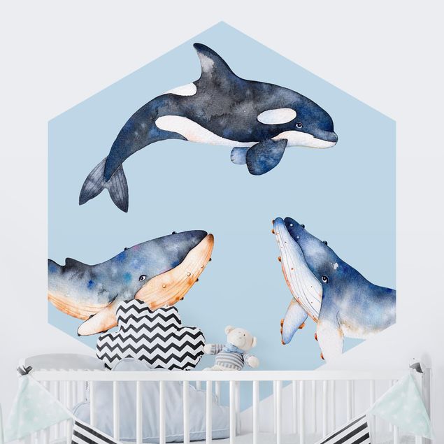 Kids room decor Illustrated Whale In Watercolour