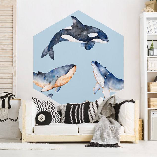 Contemporary wallpaper Illustrated Whale In Watercolour