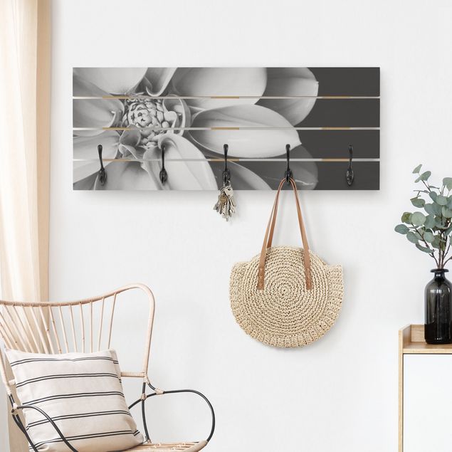 Wall mounted coat rack flower In The Heart Of A Dahlia Black And White