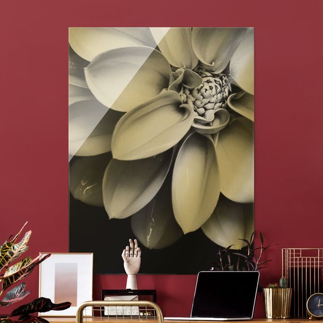 Glass prints flower In The Heart Of A Dahlia Black And White