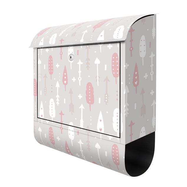 Letterboxes pink Tribal Arrows With Hearts Light PInk Grey