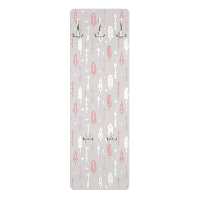 Wall coat hanger Tribal Arrows With Hearts Light PInk Grey