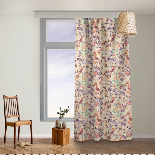 made to measure curtains Indian Pattern Birds with Flowers Beige