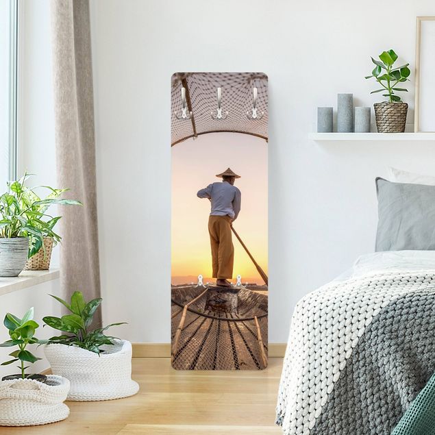 Wall mounted coat rack landscape Intha Fischerman In The Morning