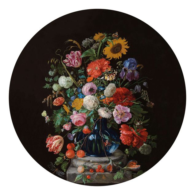 Floral wallpaper Jan Davidsz de Heem - Tulips, a Sunflower, an Iris and other Flowers in a Glass Vase on the Marble Base of a Column