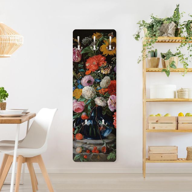 Wall mounted coat rack flower Jan Davidsz de Heem - Tulips, a Sunflower, an Iris and other Flowers in a Glass Vase on the Marble Base of a Column