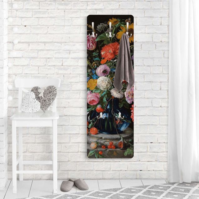 Wall mounted coat rack multicoloured Jan Davidsz de Heem - Tulips, a Sunflower, an Iris and other Flowers in a Glass Vase on the Marble Base of a Column