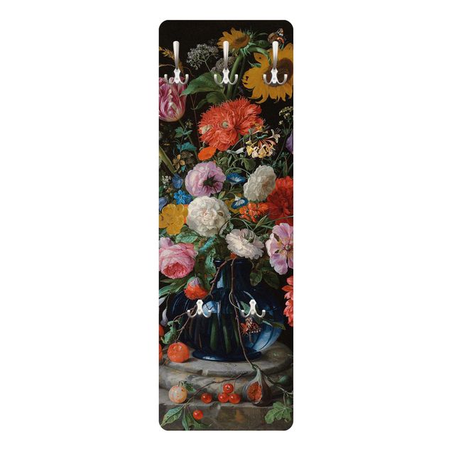 Wall coat hanger Jan Davidsz de Heem - Tulips, a Sunflower, an Iris and other Flowers in a Glass Vase on the Marble Base of a Column