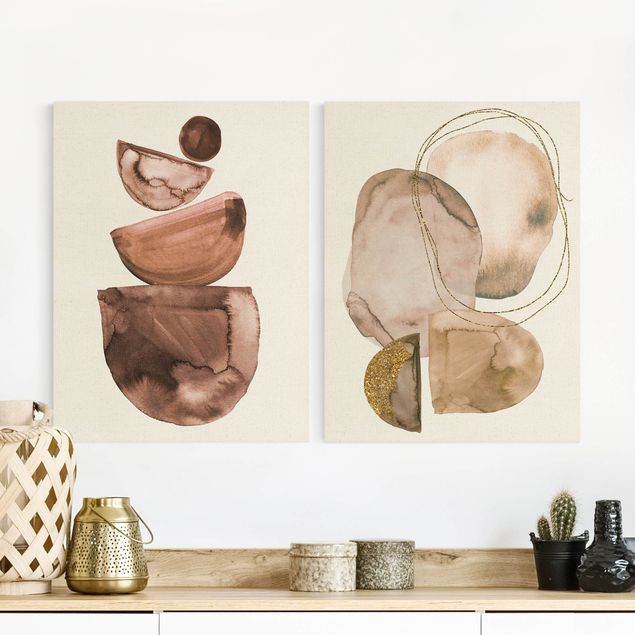 Abstract art prints Japandi Watercolour - Shapes With Gold