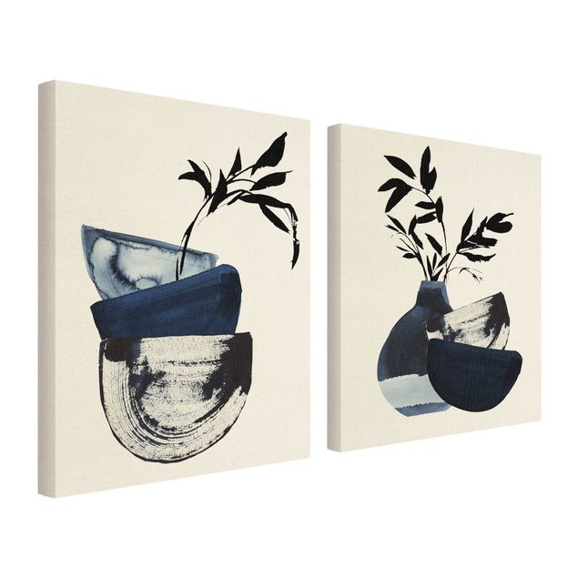 Canvas wall art Japandi Watercolour - Tableware With Branches