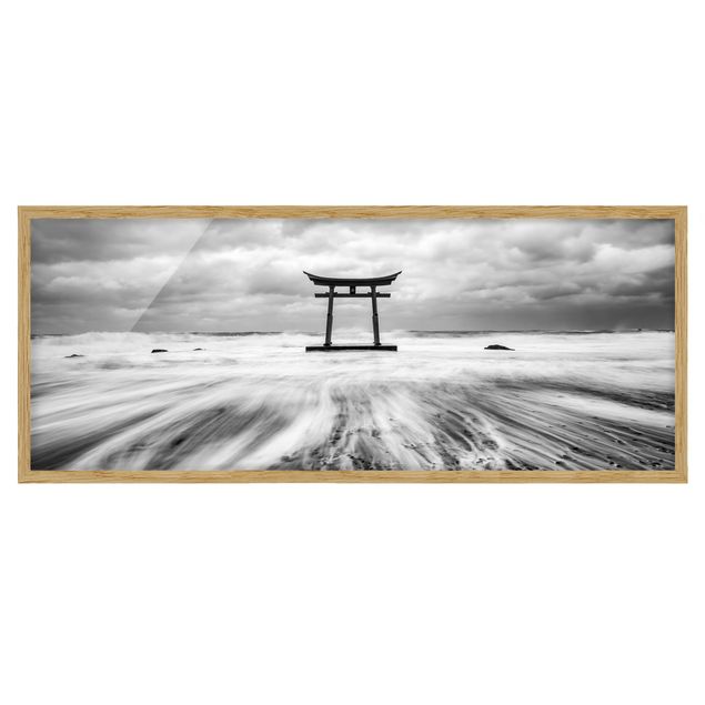 Framed prints black and white Japanese Torii In The Ocean