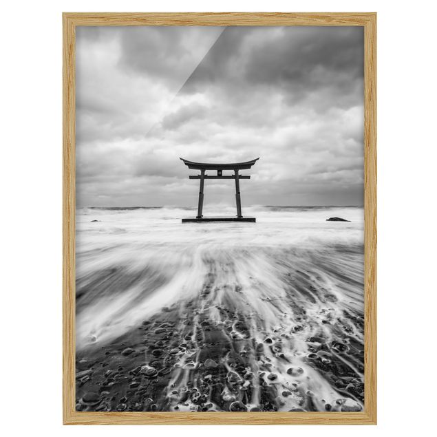 Framed prints black and white Japanese Torii In The Ocean