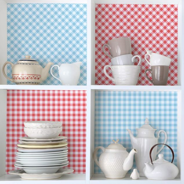 Nursery decoration Checked Pattern Squares In Pastel Blue And Vermillion