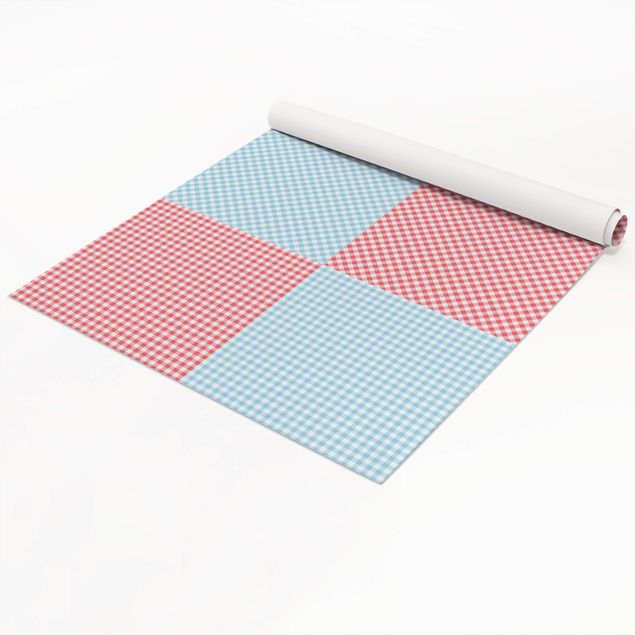 Adhesive films blue Checked Pattern Squares In Pastel Blue And Vermillion
