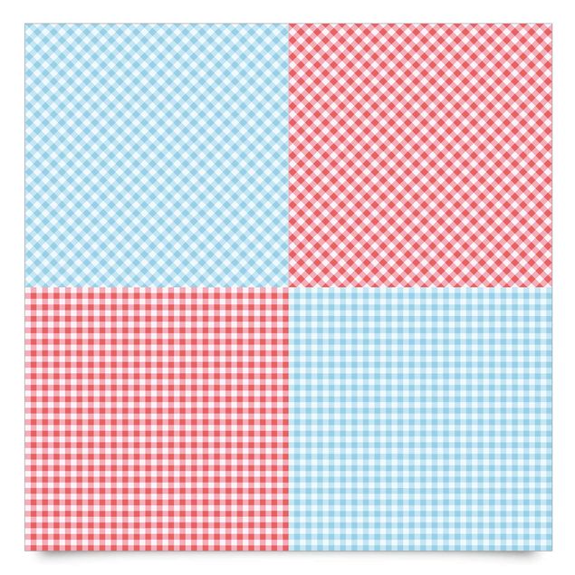 Adhesive films for furniture cabinet Checked Pattern Squares In Pastel Blue And Vermillion
