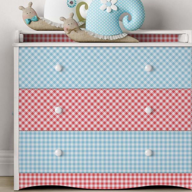 Kids room decor Checked Pattern Stripes In Pastel Blue And Vermillion