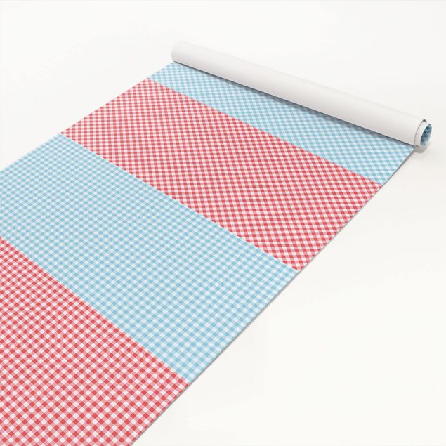 Adhesive films blue Checked Pattern Stripes In Pastel Blue And Vermillion